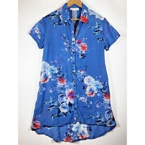Johnny Was 3J Workshop Tunic Top Womens Small Blue Floral Silk Blend Boho